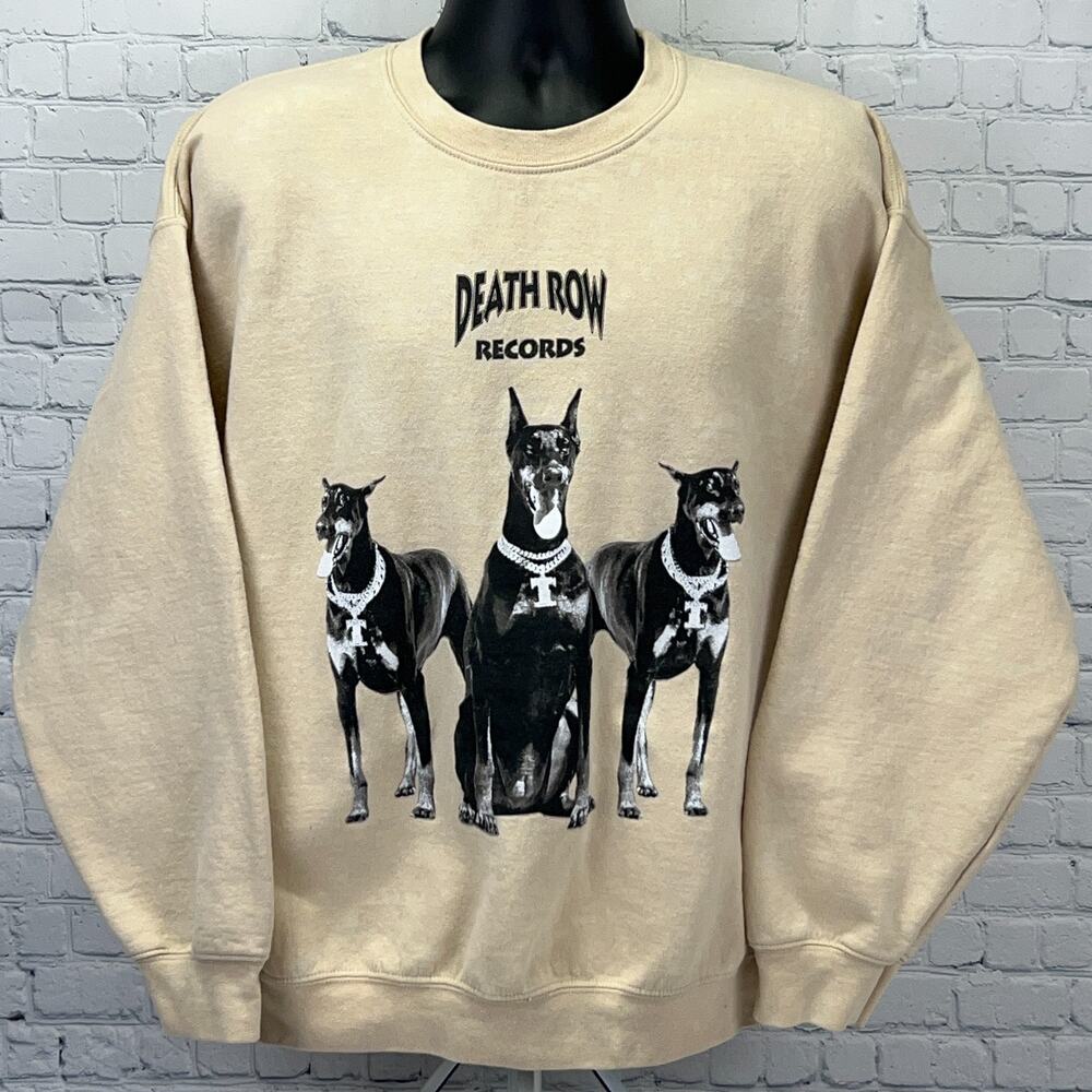 Death Row Records Doberman Dogs Crewneck Sweatshirt XL X-Large Cream Hip Hop Rap